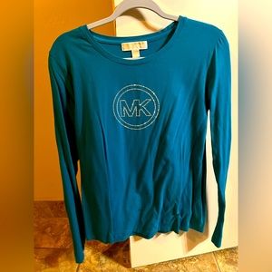 Teal Micheal Kors , long sleeve shirt with rhinestone logo, perfect for winter!